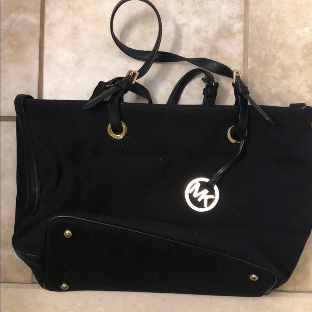 Michael Kors black canvas tote bag